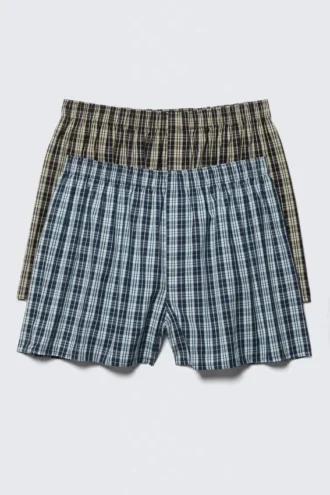 2-Pack Boxer Shorts – Beige & Blue Check