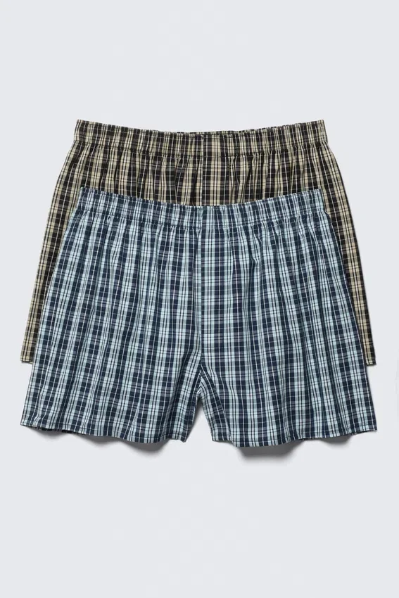 2-Pack Boxer Shorts – Beige & Blue Check 2-Pack Boxer Shorts – Beige & Blue Check
