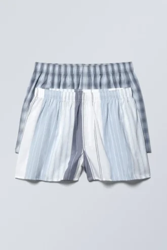 2-Pack Boxer Shorts – Blue Stripe & Check
