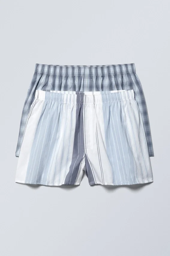 2-Pack Boxer Shorts – Blue Stripe & Check 2-Pack Boxer Shorts – Blue Stripe & Check