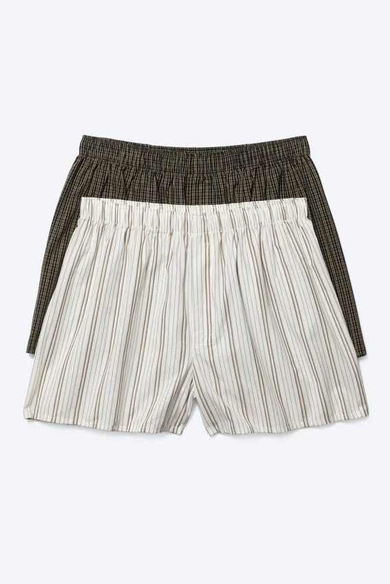 2-Pack Boxer Shorts – Checked Brown & Striped White 2-Pack Boxer Shorts – Checked Brown & Striped White