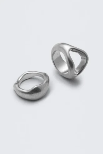 2-Pack Chunky Sculptural Rings – Dusty Silver