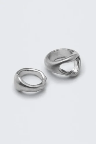 2-Pack Chunky Sculptural Rings – Dusty Silver