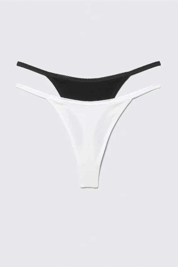 2-Pack Cotton Tanga Thongs – Black & White 2-Pack Cotton Tanga Thongs – Black & White
