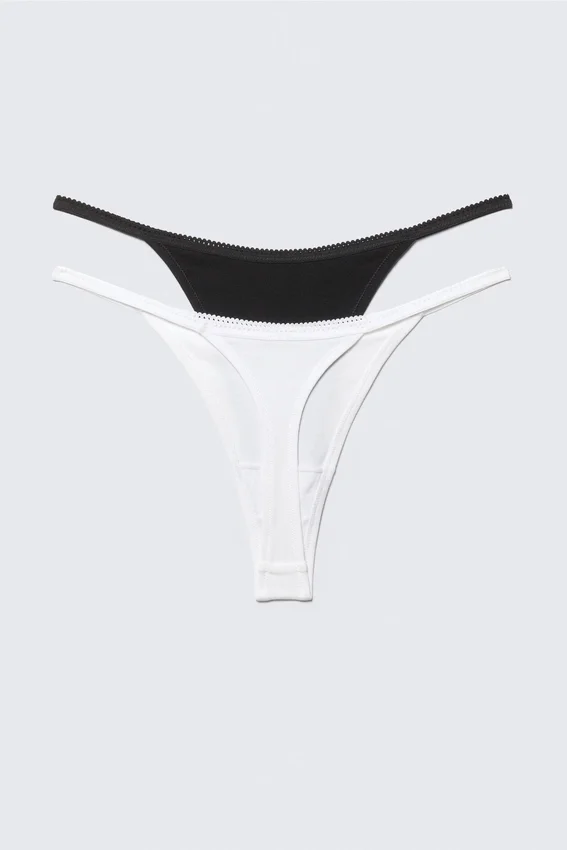 2-Pack Cotton Tanga Thongs – Black & White 2-Pack Cotton Tanga Thongs – Black & White