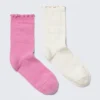 2-Pack Flower Structure Frill Socks – Pink & White 2-Pack Flower Structure Frill Socks – Pink & White