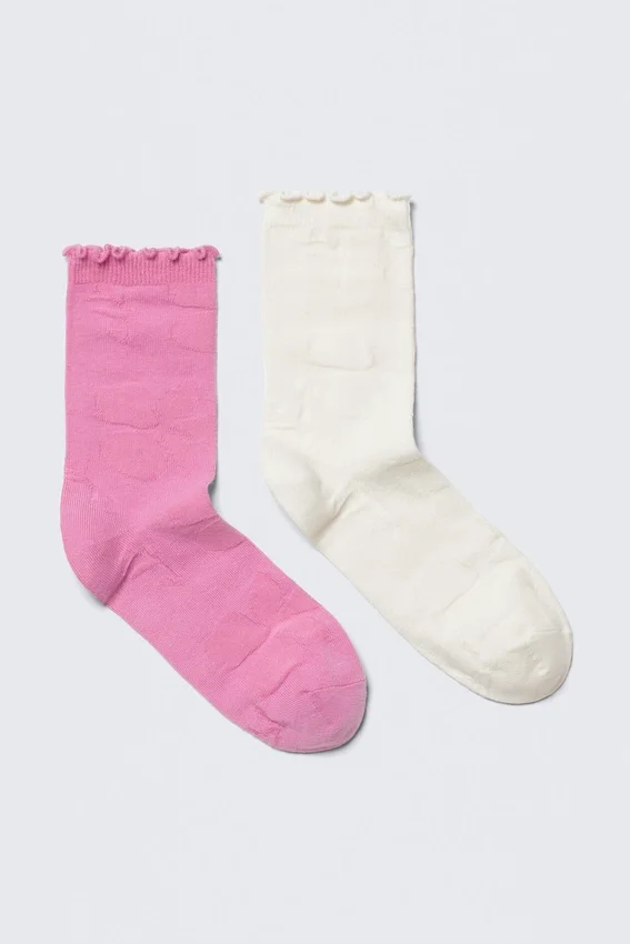 2-Pack Flower Structure Frill Socks – Pink & White 2-Pack Flower Structure Frill Socks – Pink & White