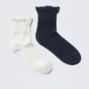 2-Pack Frill Edge Cotton-Blend Socks – Dark Blue & Grey 2-Pack Frill Edge Cotton-Blend Socks – Dark Blue & Grey