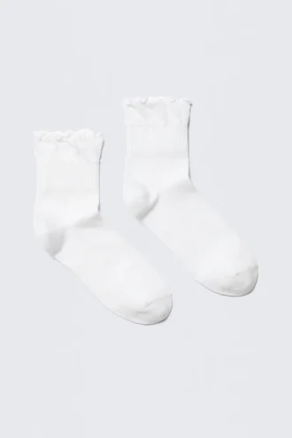 2-Pack Frill Edge Cotton-Blend Socks – White