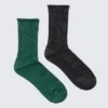2-Pack Frill-Edge Glitter Crew Socks – Green & Black – Glitter 2-Pack Frill-Edge Glitter Crew Socks – Green & Black – Glitter
