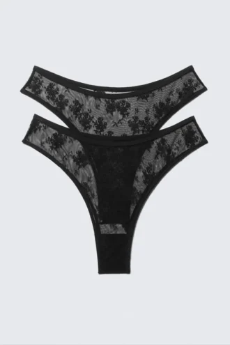 2-Pack Lace Brazilian Briefs – Black