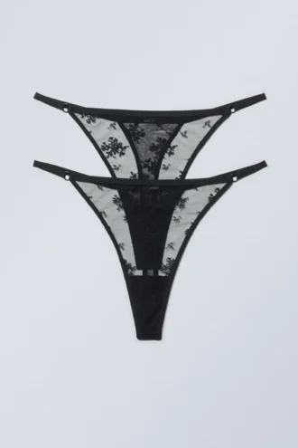 2-Pack Lace Tanga Thongs – Black