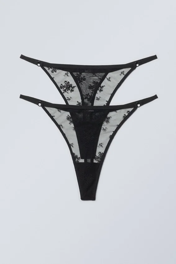 2-Pack Lace Tanga Thongs – Black 2-Pack Lace Tanga Thongs – Black