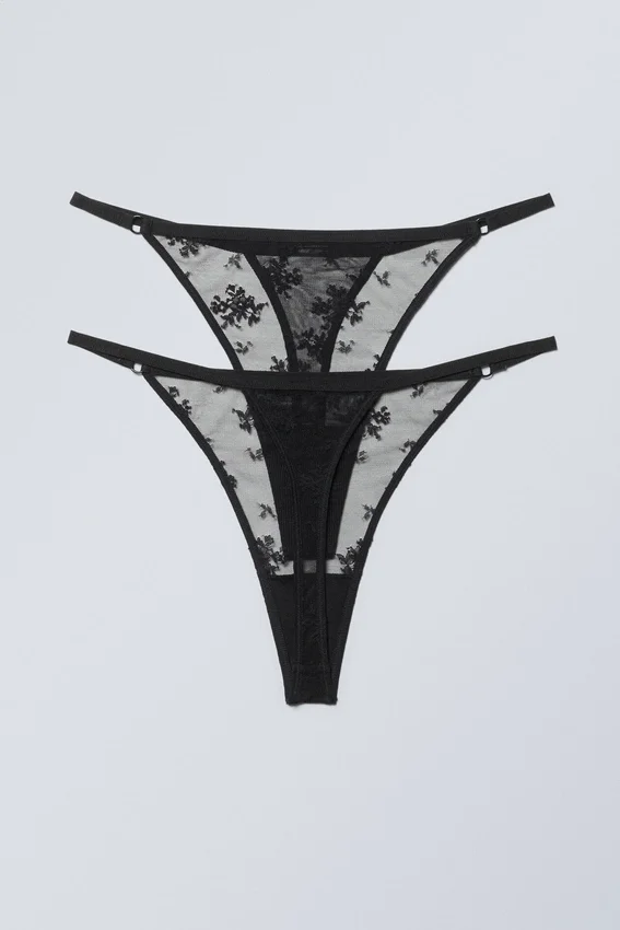 2-Pack Lace Tanga Thongs – Black 2-Pack Lace Tanga Thongs – Black