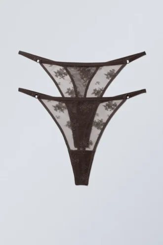 2-Pack Lace Tanga Thongs – Dark Brown