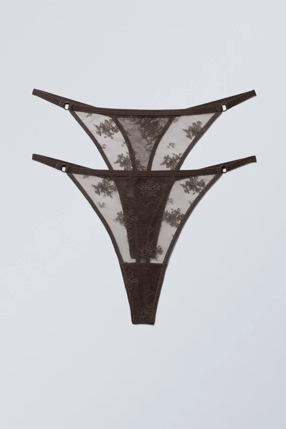 2-Pack Lace Tanga Thongs – Dark Brown 2-Pack Lace Tanga Thongs – Dark Brown