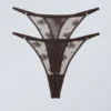 2-Pack Lace Tanga Thongs – Dark Brown 2-Pack Lace Tanga Thongs – Dark Brown