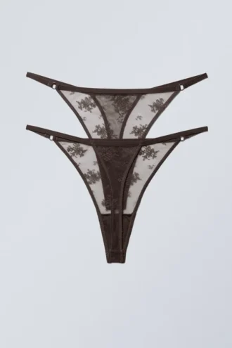 2-Pack Lace Tanga Thongs – Dark Brown