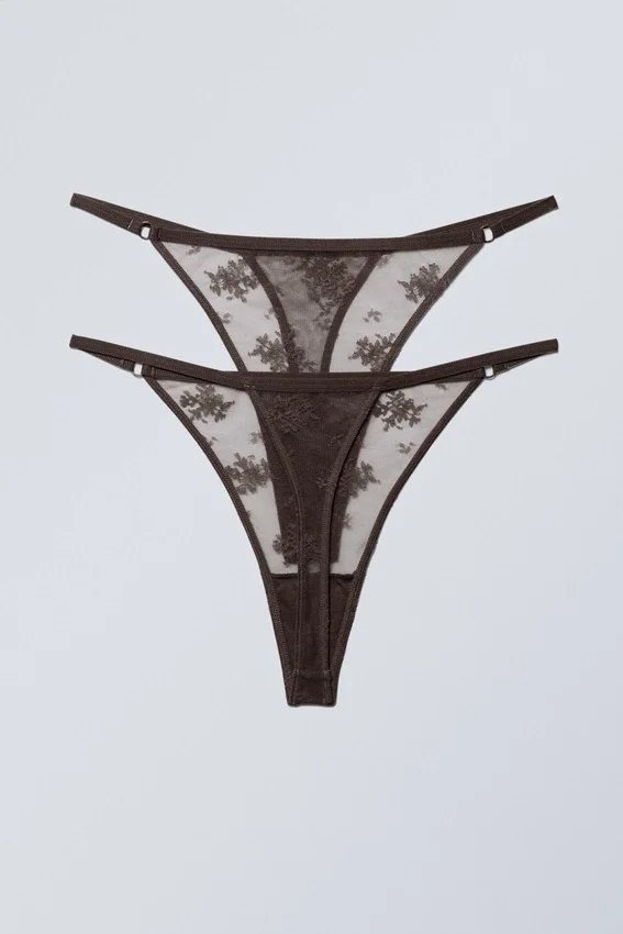 2-Pack Lace Tanga Thongs – Dark Brown 2-Pack Lace Tanga Thongs – Dark Brown
