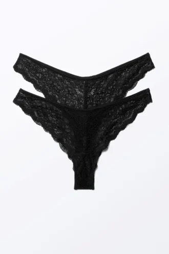 2-Pack Lacey Lace Brazilian Briefs – Black