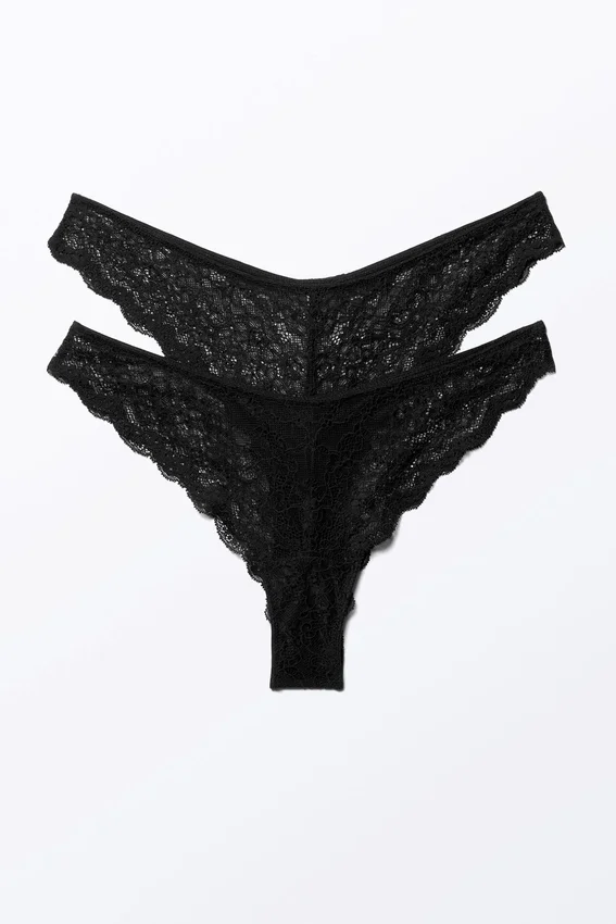 2-Pack Lacey Lace Brazilian Briefs – Black 2-Pack Lacey Lace Brazilian Briefs – Black