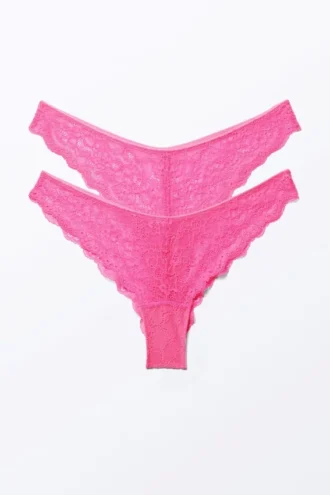 2-Pack Lacey Lace Brazilian Briefs – Bright Pink