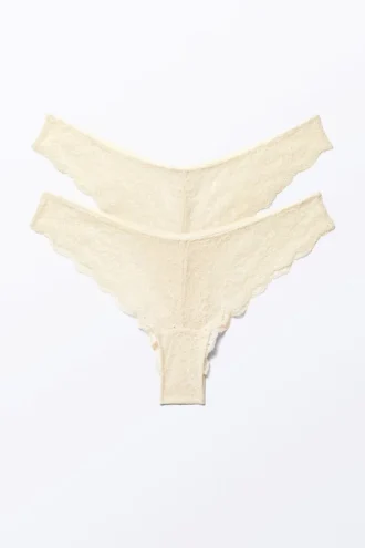 2-Pack Lacey Lace Brazilian Briefs – Light Beige