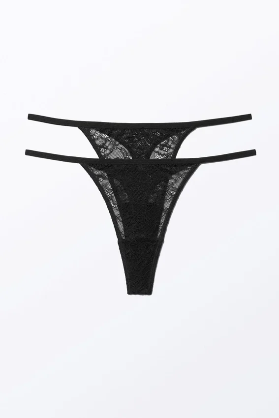 2-Pack Lacey Lace Thongs – Black 2-Pack Lacey Lace Thongs – Black