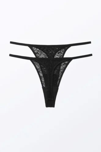 2-Pack Lacey Lace Thongs – Black