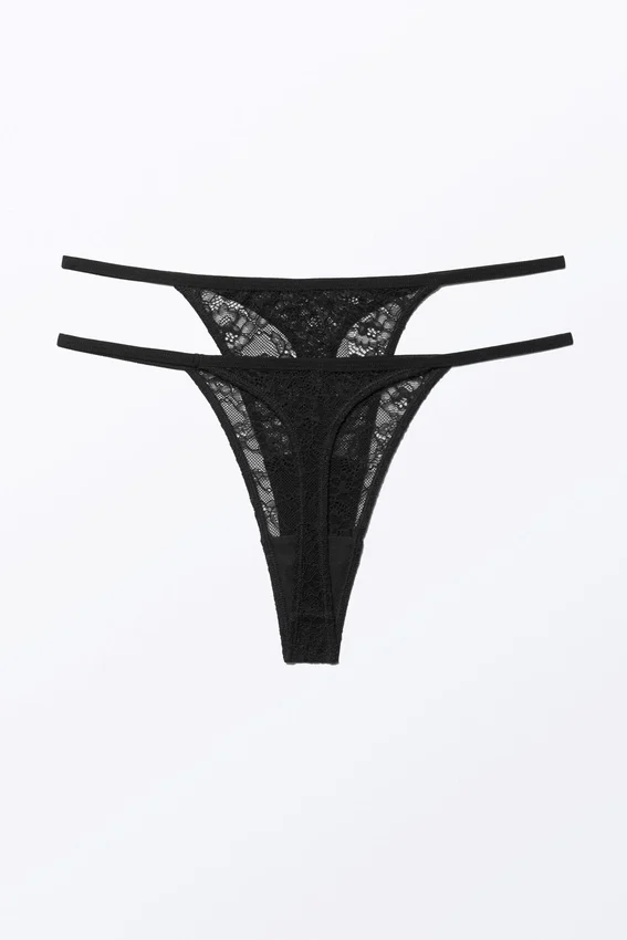 2-Pack Lacey Lace Thongs – Black 2-Pack Lacey Lace Thongs – Black