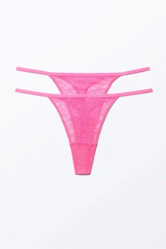 2-Pack Lacey Lace Thongs – Bright Pink