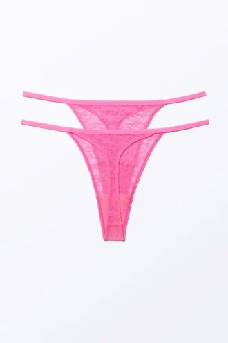 2-Pack Lacey Lace Thongs – Bright Pink