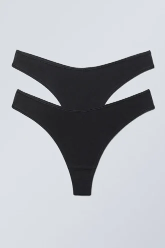 2-Pack Low Waist Modal Thongs – Black