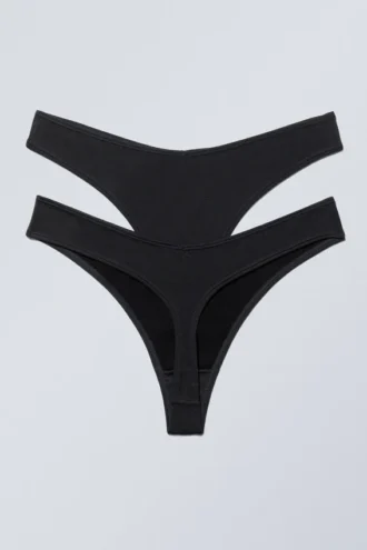 2-Pack Low Waist Modal Thongs – Black