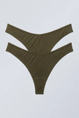 2-Pack Low Waist Modal Thongs – Dark Khaki Green