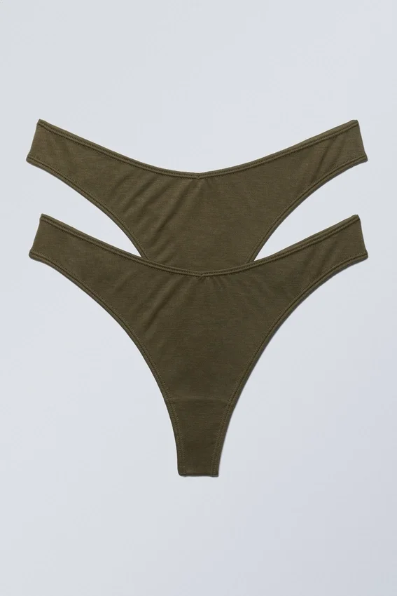 2-Pack Low Waist Modal Thongs – Dark Khaki Green 2-Pack Low Waist Modal Thongs – Dark Khaki Green