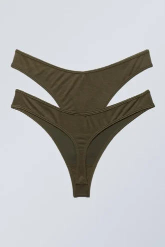 2-Pack Low Waist Modal Thongs – Dark Khaki Green