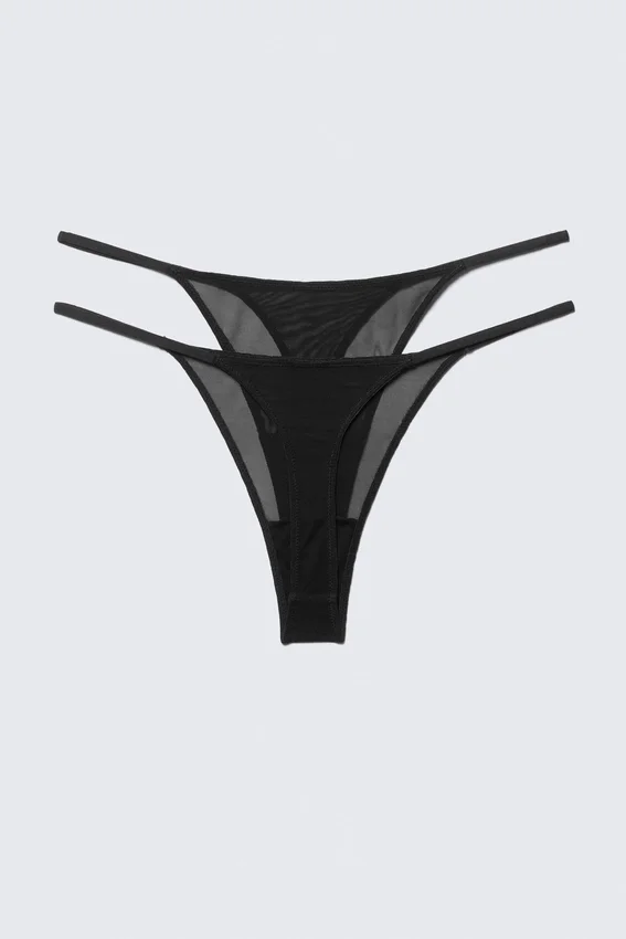 2-Pack Mid Rise Mesh Tanga Thongs – Black 2-Pack Mid Rise Mesh Tanga Thongs – Black