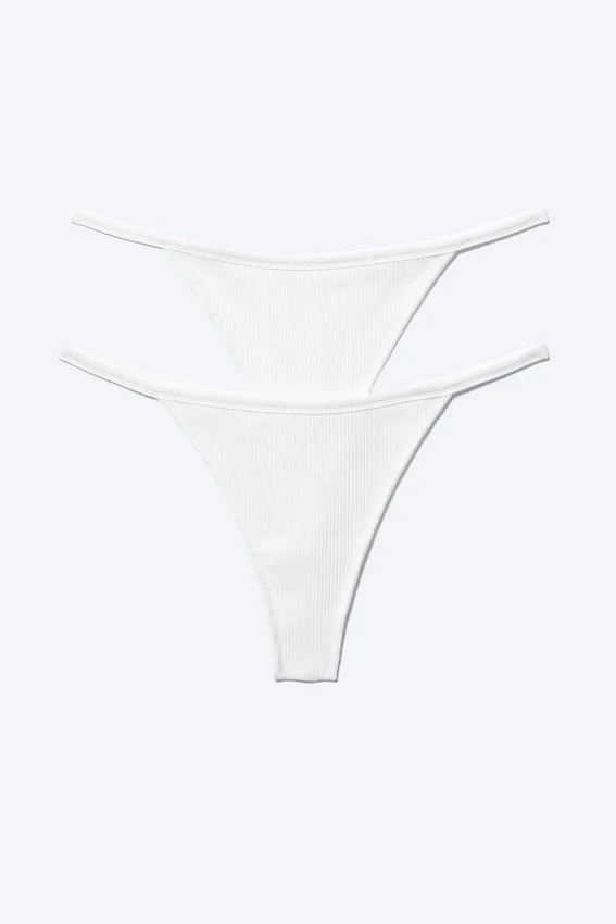 2-Pack Mid Rise Ribbed Tanga Thongs – White 2-Pack Mid Rise Ribbed Tanga Thongs – White