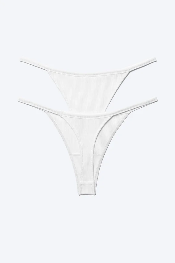 2-Pack Mid Rise Ribbed Tanga Thongs – White 2-Pack Mid Rise Ribbed Tanga Thongs – White