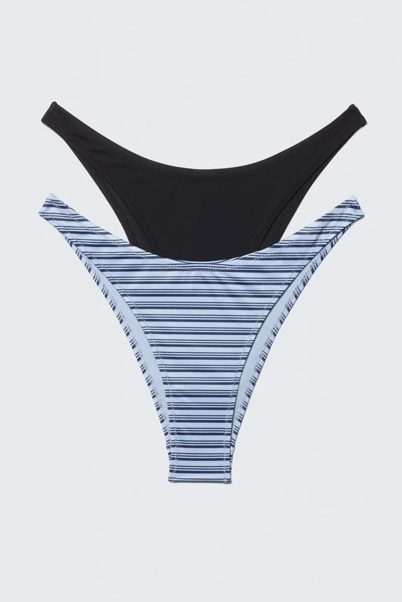2-Pack Mini Brazilian Bikini Bottoms – Black & Blue Stripe 2-Pack Mini Brazilian Bikini Bottoms – Black & Blue Stripe