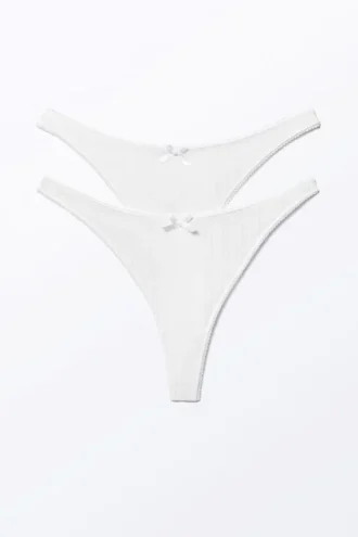 2-Pack Pearl Low Rise Thongs – White