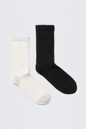 2-Pack Pointelle Cotton Crew Socks – Black & White