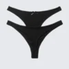 2-Pack Pointelle Cotton Thongs – Black 2-Pack Pointelle Cotton Thongs – Black