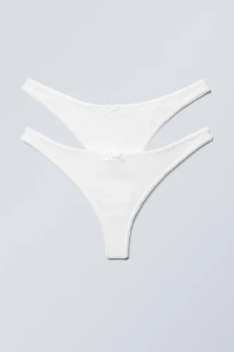2-Pack Pointelle Cotton Thongs – White