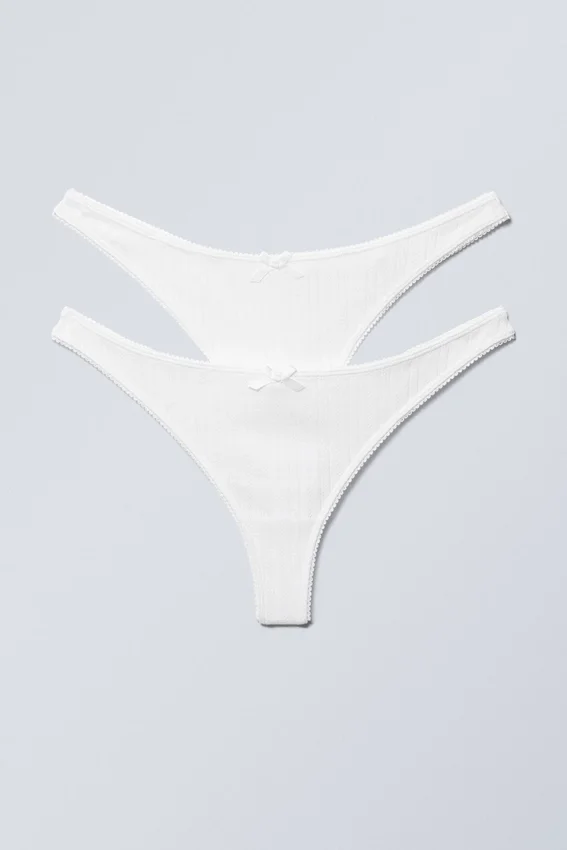 2-Pack Pointelle Cotton Thongs – White 2-Pack Pointelle Cotton Thongs – White
