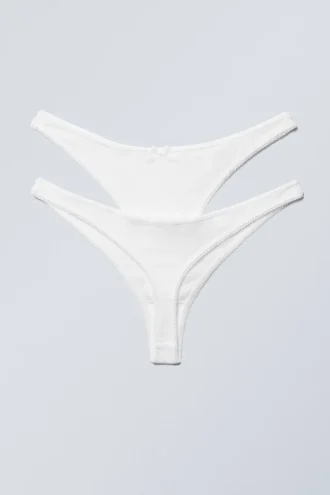 2-Pack Pointelle Cotton Thongs – White