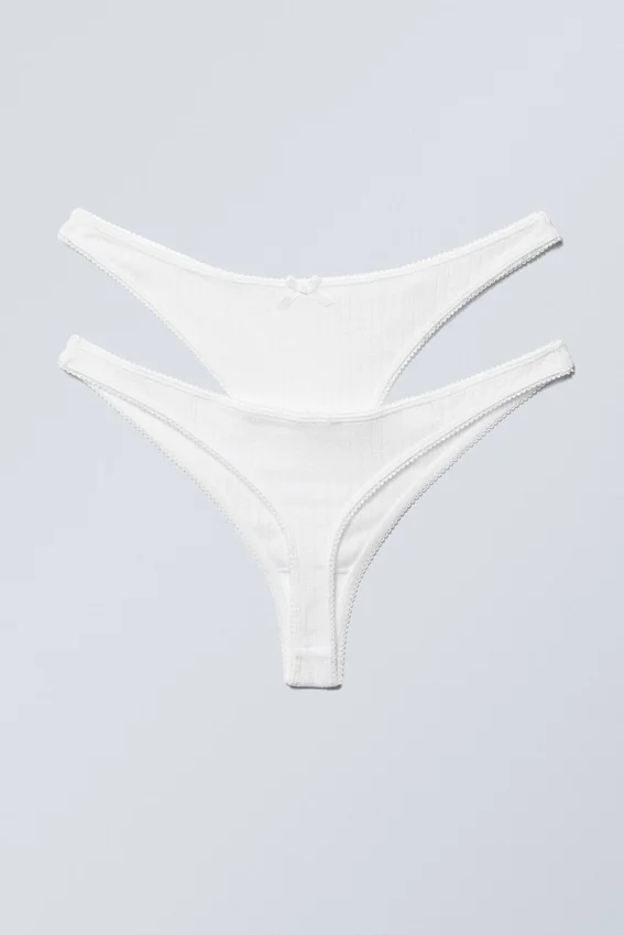 2-Pack Pointelle Cotton Thongs – White 2-Pack Pointelle Cotton Thongs – White