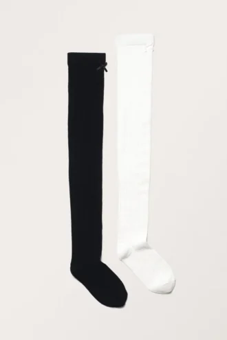 2-Pack Pointelle Knee Socks – Black & White