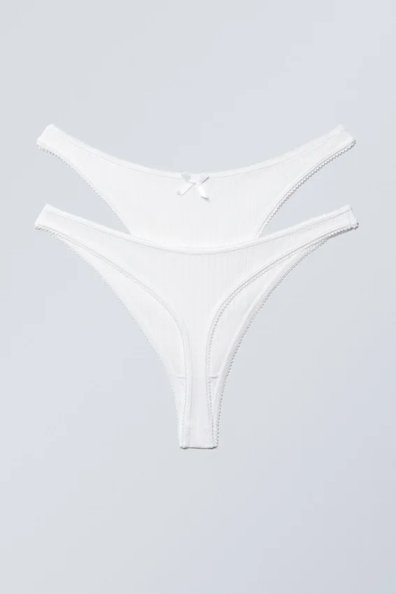 2-Pack Pointelle Thongs – White 2-Pack Pointelle Thongs – White